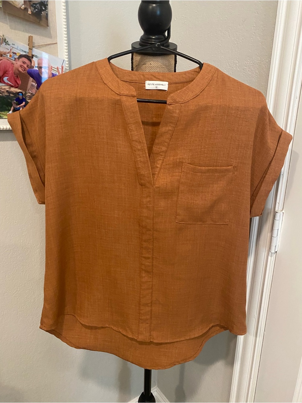 Rust Short Sleeve V-Neck Pocket Blouse